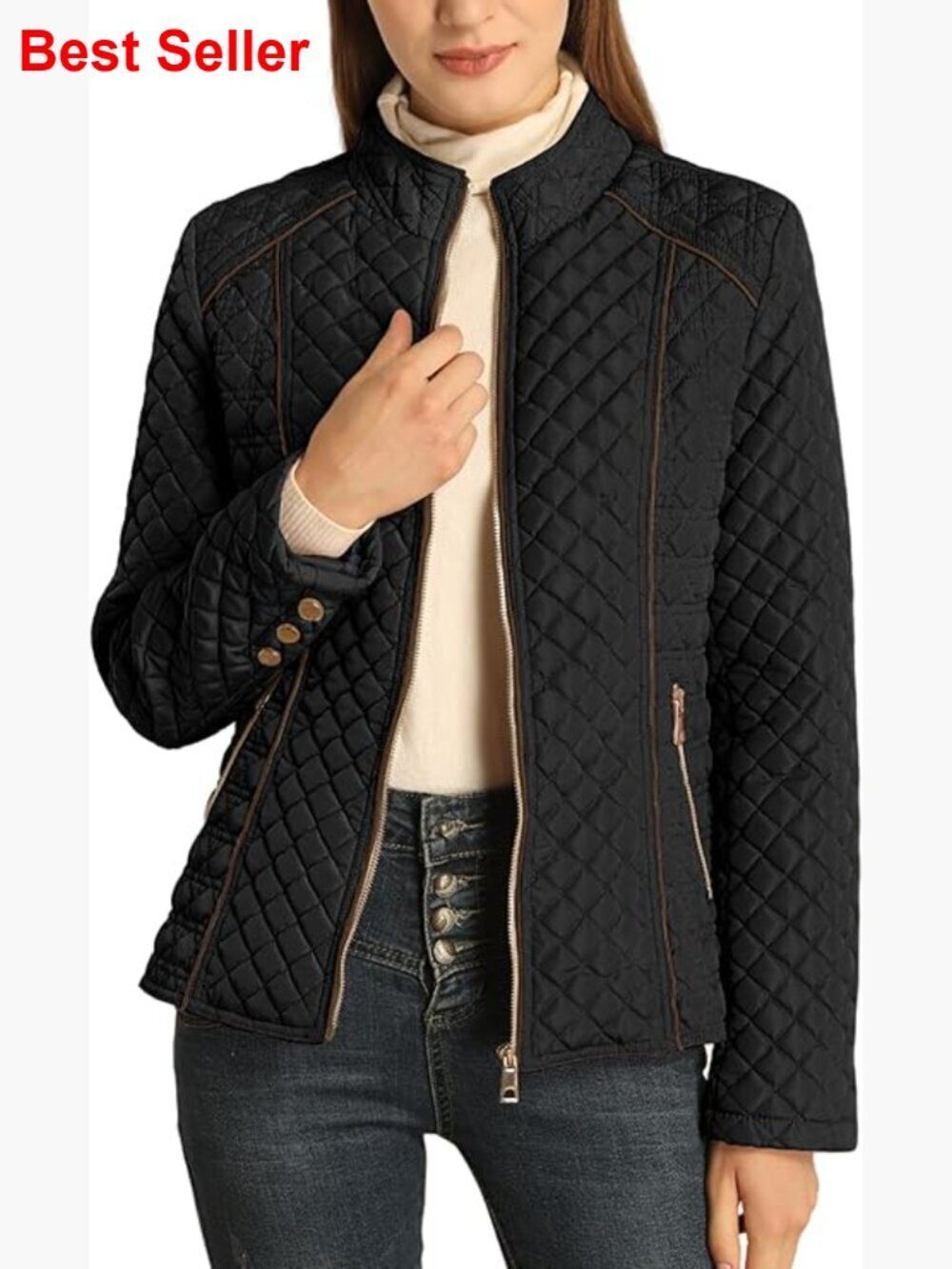Lightweight Quilted Puffer Jacket with Stand Collar and Removable Belt